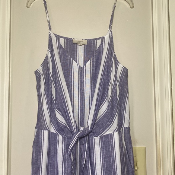 Loft Outlet Blue & White Striped Wide Leg Linen Blend Jumpsuit M - Picture 3 of 17